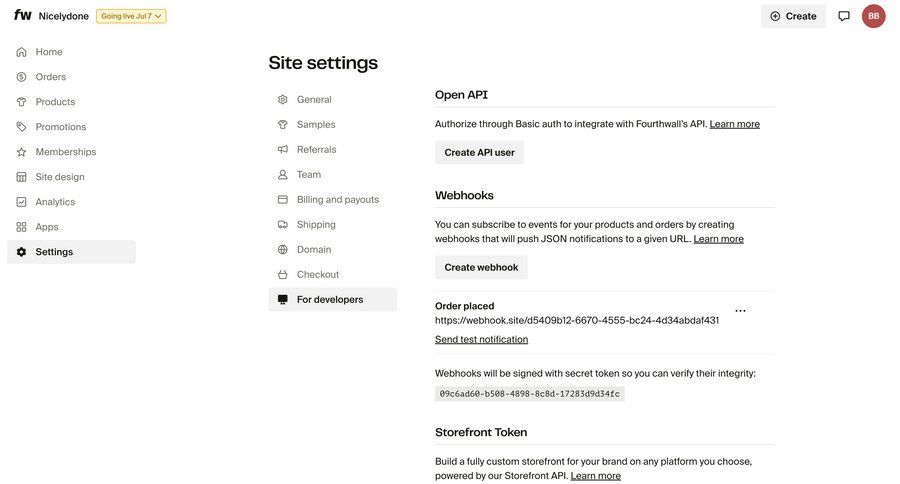 Fourthwall
			 configuration settings e-commerce sidebar navigation grid api management integration documentation ui page example