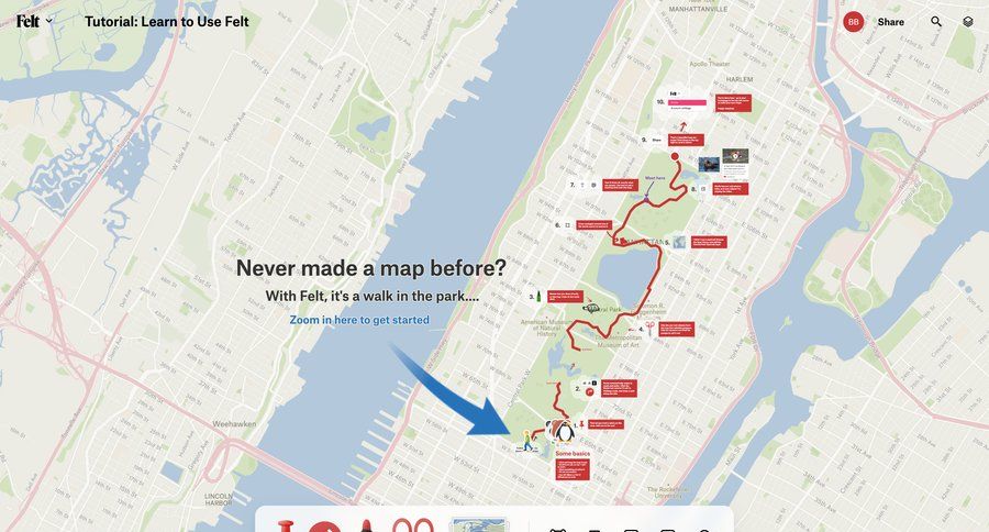 Felt
			 onboarding tutorial maps interactive map location map route map guided tour mapping ui page example