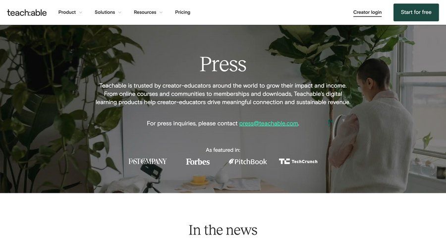 Teachable
			press announcement press release rp ui page example