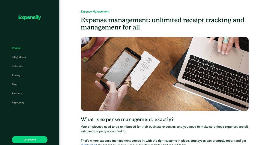 Expensify
			 call to action features order tracking accounting integrations check out features management pay bill ui page example