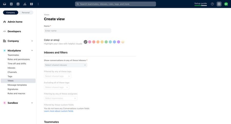 Front
			 configuration settings team collaboration sidebar navigation project management form inbox dropdown filters parameters create setup communication trainings ui page example