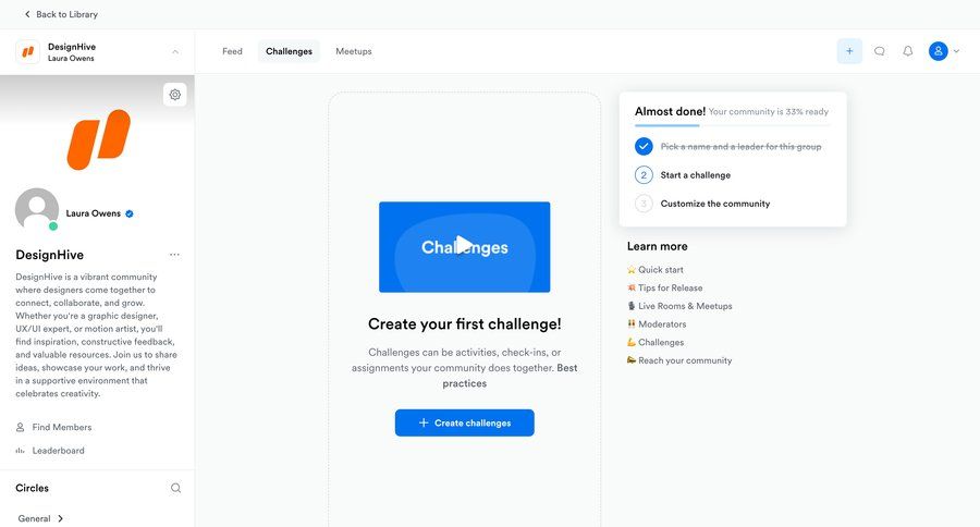 Kajabi
			 onboarding design content blocks sidebar setup on boarding progress progress circle progress bar modern ui page example