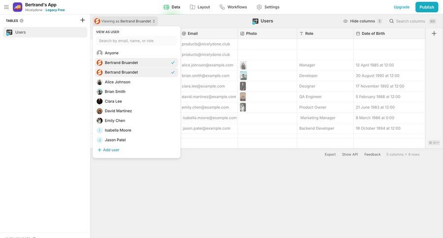 Glide
			 data management user management user data user role user profile menu table ui page example