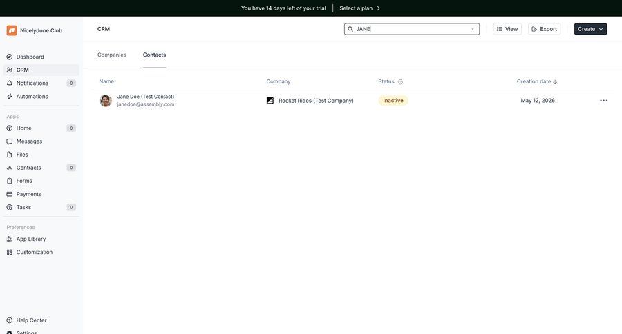 Assembly
			 sidebar navigation trial banner search bar ui page example