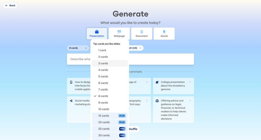 Gamma
			 form template selection menu ui page example