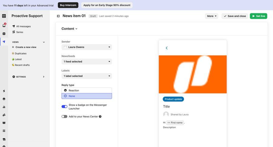 Intercom
			content editor form news modern new sidebar menu content management settings form sidebar navigation product update communication create duplicate news feed ui page example