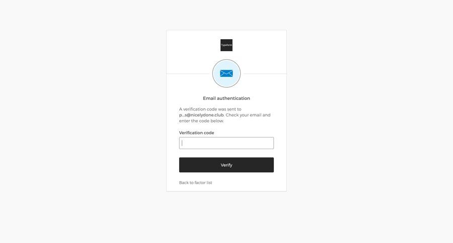 Typeform
			 email verification mfa ui page example