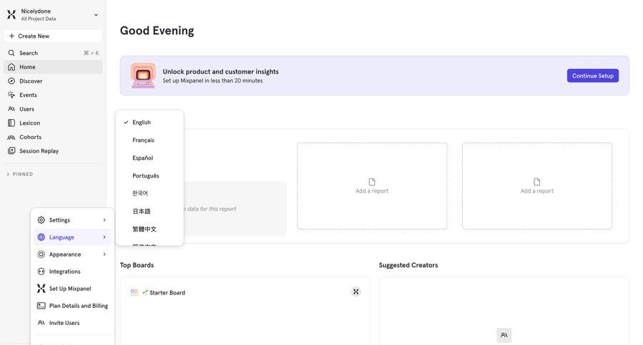 Mixpanel
				settings ui page example