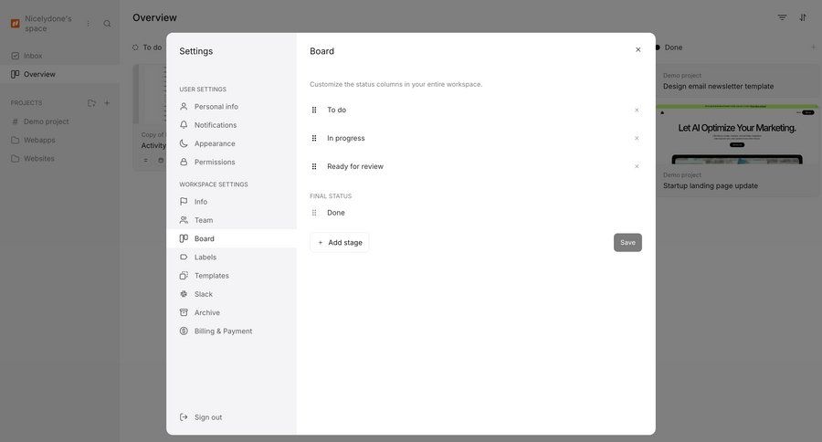 Workflow
			 configuration settings project management user settings workspace settings save changes ui page example