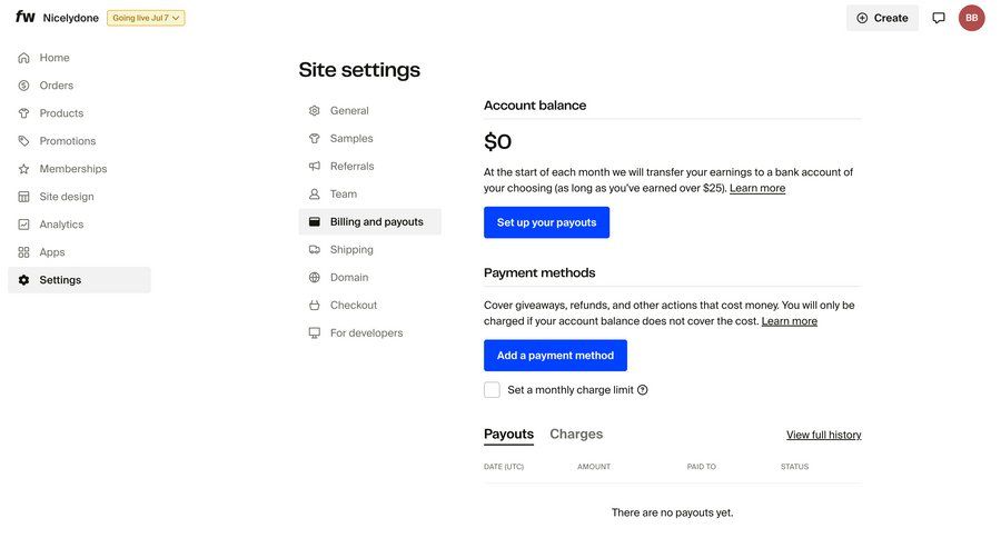 Fourthwall
			settings form billing billing settings configuration settings e-commerce sidebar navigation grid form sidebar table ui page example