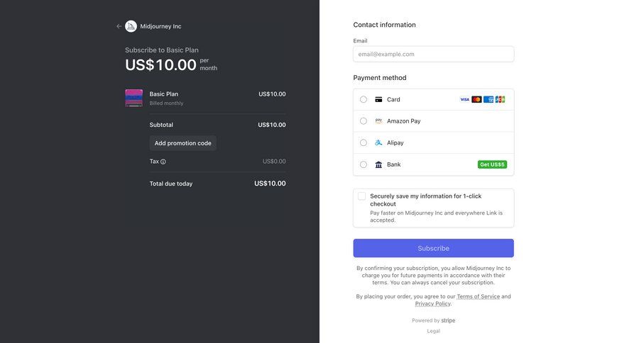 Midjourney
				checkout ui page example