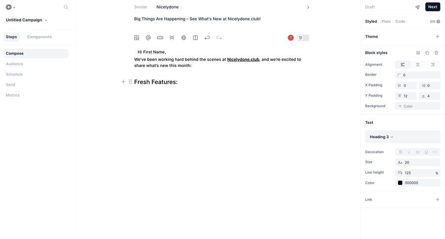 Loops
			 campaign creation email marketing ui page example