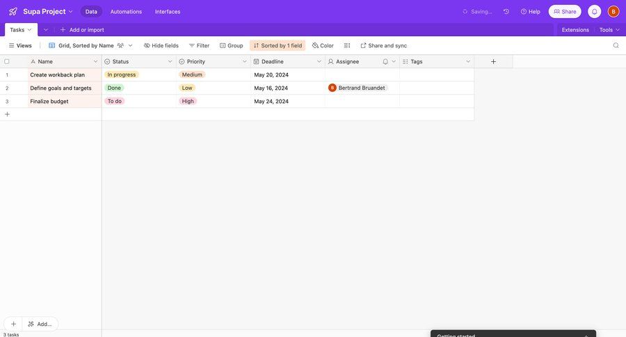 Airtable
			list table team management task management project management dropdown filters menu data visualization table data grid ui page example
