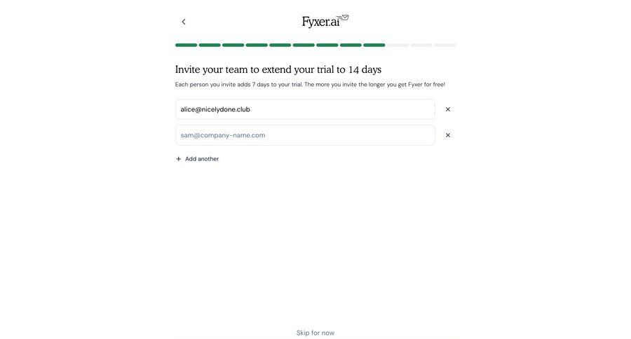 Fyxer
				onboarding ui page example