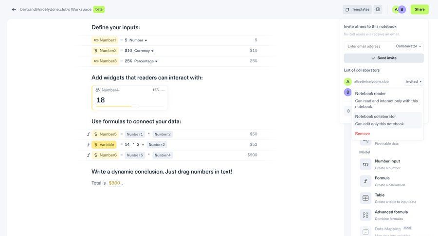 Decipad
			dropdown & other states detail page share sharing settings collaboration data analysis user permissions sidebar menu data visualization map view ui page example