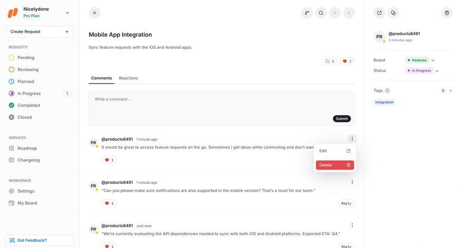 UserJot
			detail page form team comments & reactions task management collaboration project management delete tagging menu ui page example