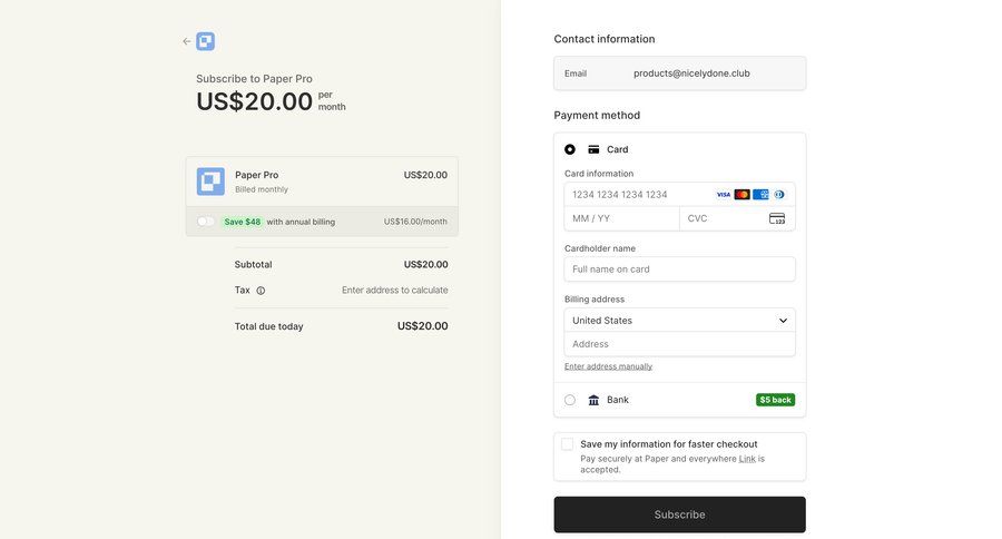 Paper
				checkout ui page example