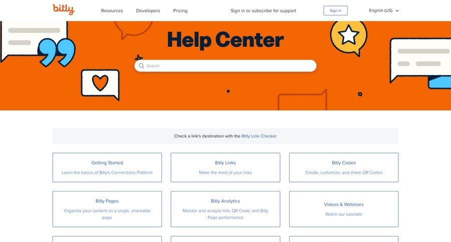Bitly
			support / help center manage links check out ui page example