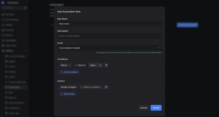 Chatwoot
			 settings modal ui page example