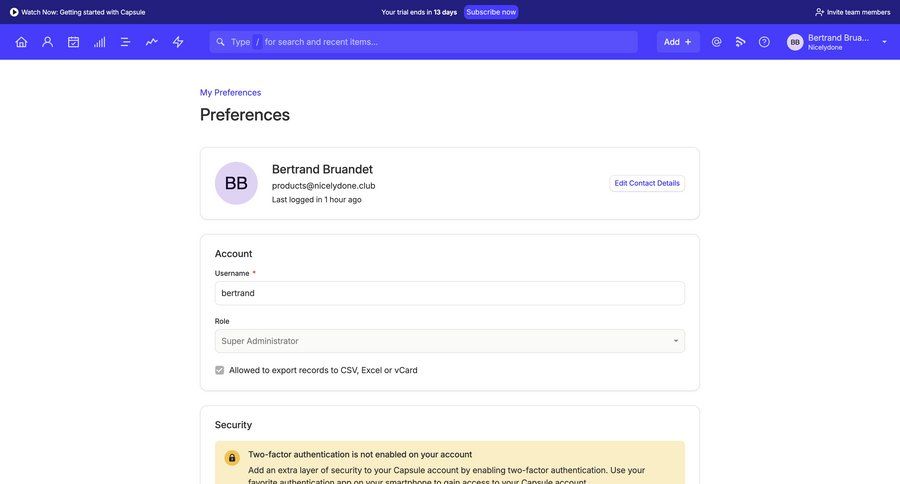 Capsule
			 settings account management form user settings save changes security ui page example