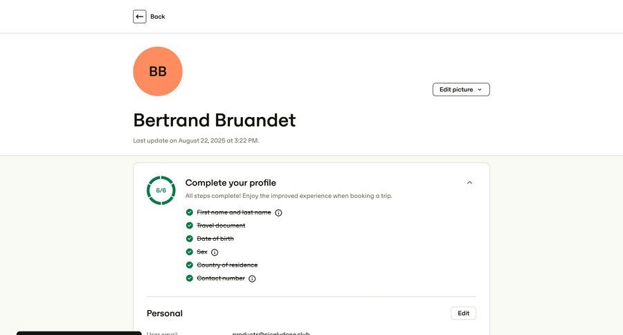 Travelperk
				profile ui page example
