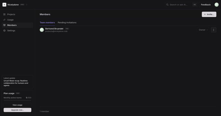 Liveblocks
			 user management workspace settings ui page example