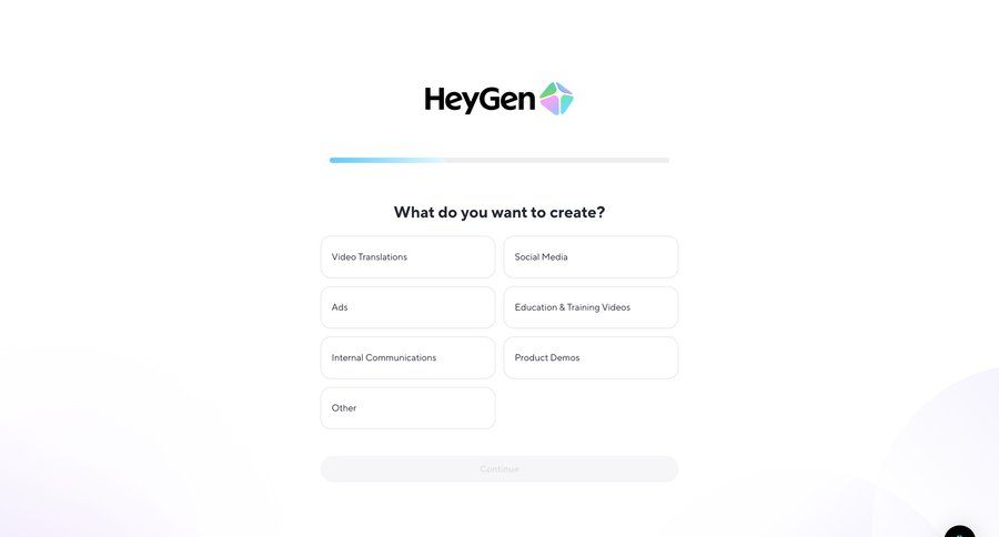 HeyGen
			 account setup ui page example