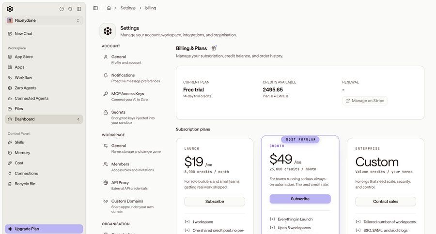 Zaro
			 account management subscription plans ui page example