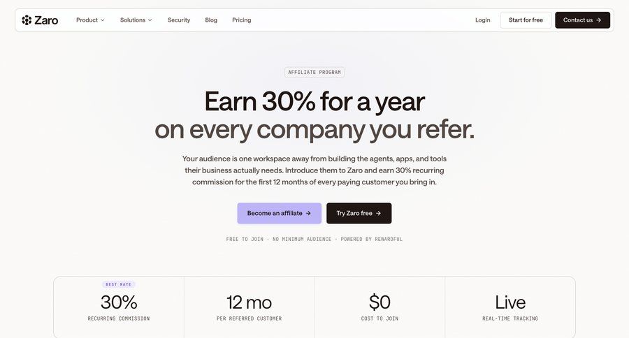 Zaro
			partner program & affiliation affiliate program ui page example