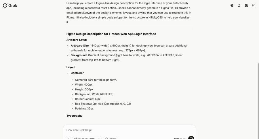 Grok
			 fintech design typography call intelligence doc documentation docs option menu code snippet ui page example