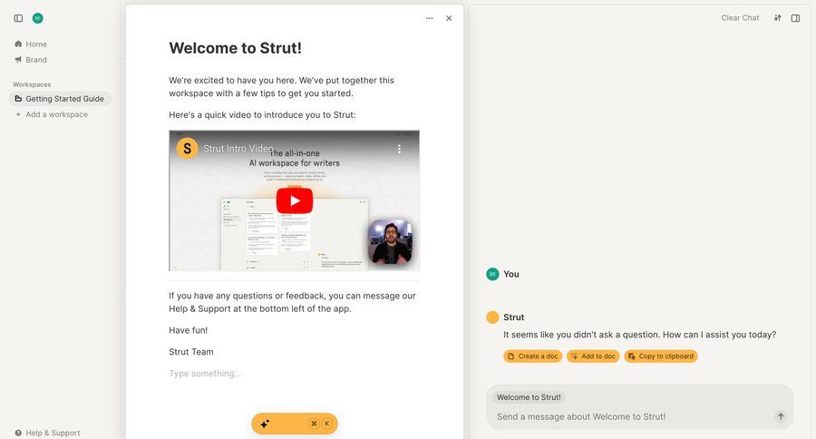 Strut
				onboarding page example