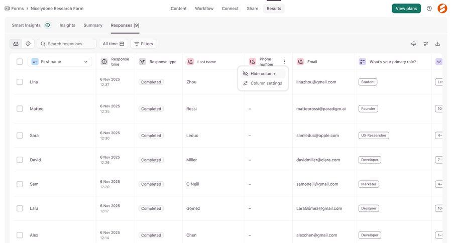 Typeform
			 data grid ui page example