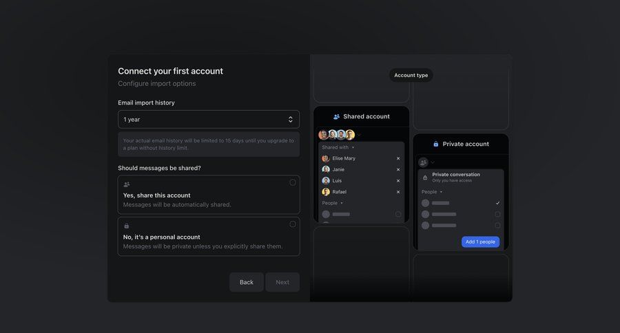 Missive
			 account setup privacy settings ui page example