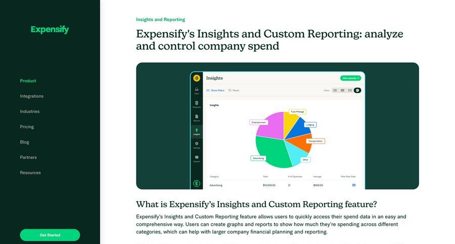 Expensify
			 features management audit log call to action insight features pay bill download report ui page example