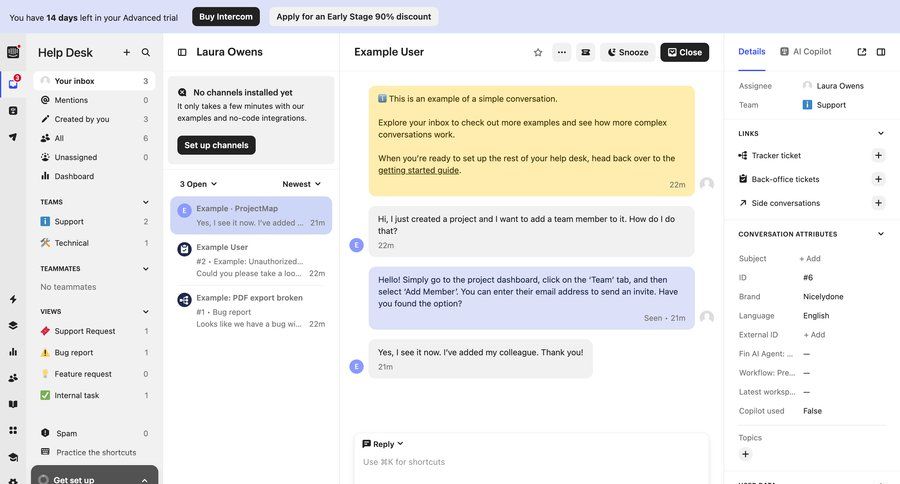 Intercom
			 team collaboration sidebar navigation conversational ui user data inbox dropdown filters chat menu newsfeed modern check out accordion conversational customer support chat ui page example