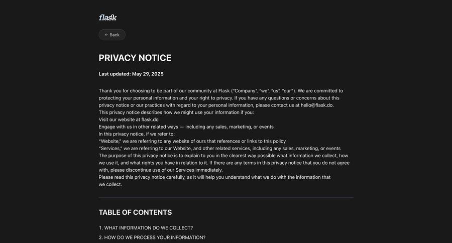 Flask
			legal privacy policy content gdpr compliance ui page example