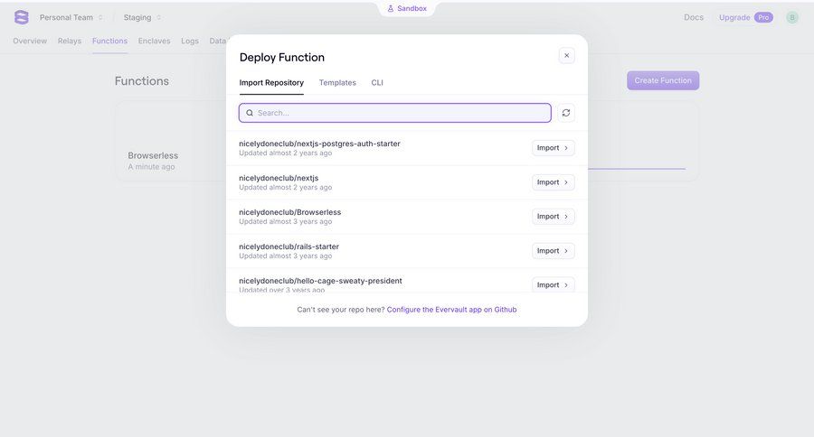 Evervault
			 modal screen import data template selection deploy wizard data import import file import tool import wizard search bar importing data file picker version control ui page example