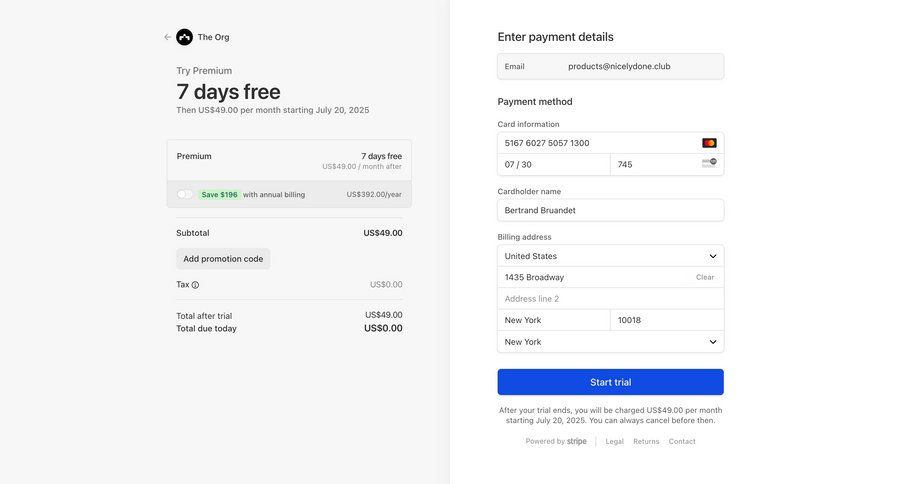The org
			 e-commerce form free trial payment processing ui page example