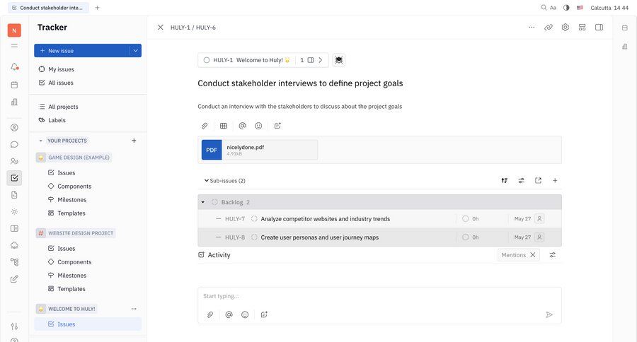Huly
			 project management markdown editor ui page example