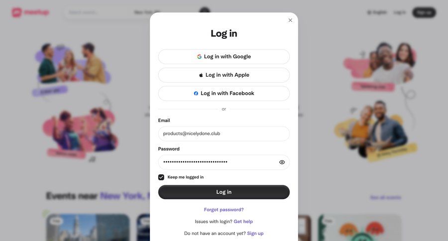 Meetup
			 form user authentication authentication login log in ui page example