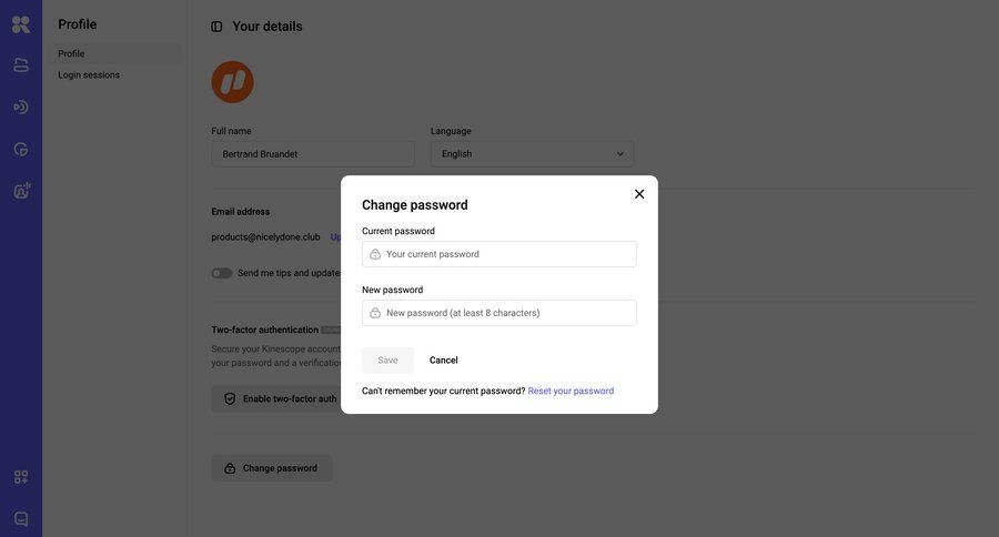 Kinescope
			 user profile account settings profile management password update ui page example