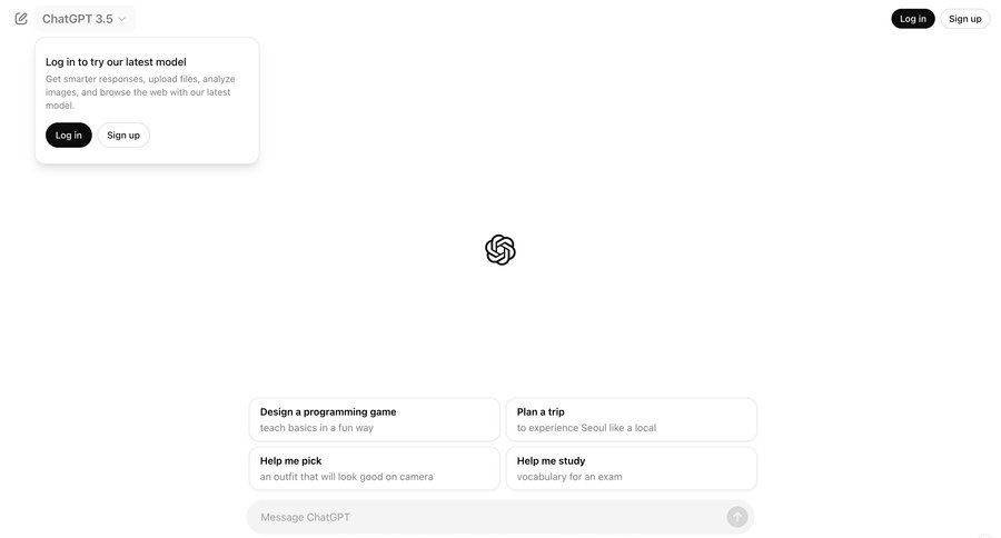 ChatGPT
			 artificial intelligence account creation machine learning login log in homepage home page upload file modern chatbot ui page example