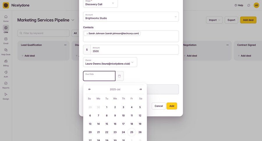 Outseta
			 project management onboarding form task completion date picker ui page example