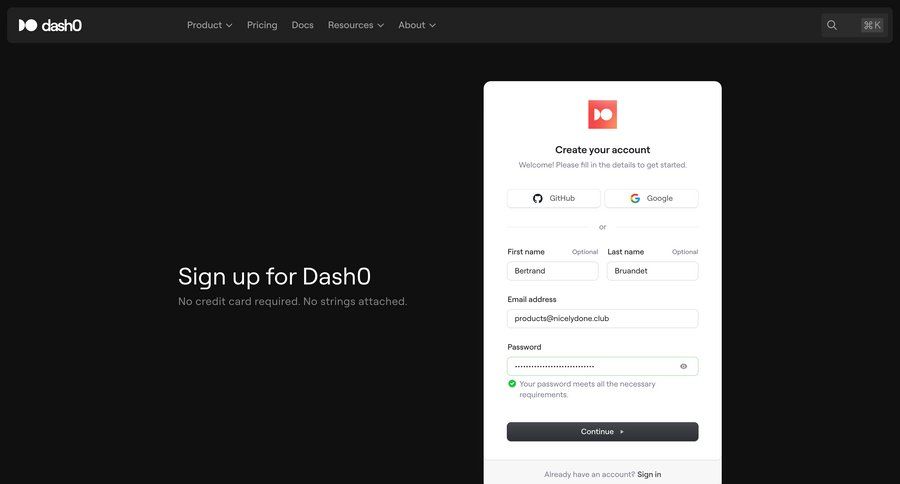 Dash0 screen example