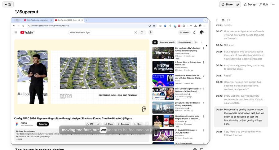 Supercut
			 design video player menu download transcript ui page example
