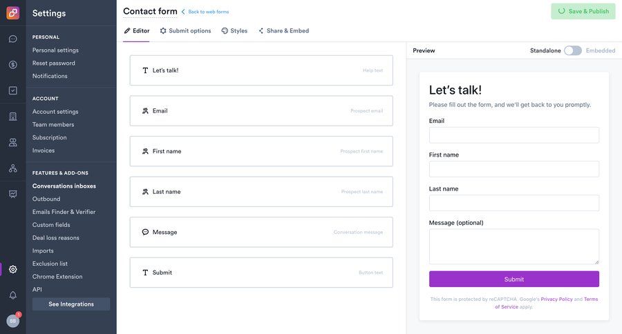 Overloop
			 settings form editor design split screen real-time preview form building preview panel sidebar chrome extension create progress loading loader modern conversational ui page example