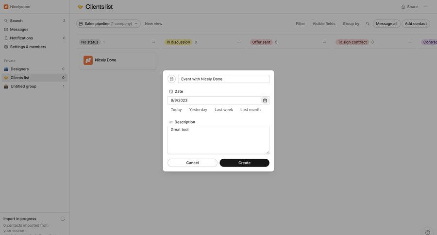 Folk
			 task management sidebar navigation form modal dialog task completion sidebar date picker table event management ui page example