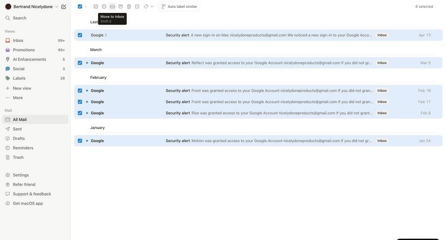Notion Mail
			 sidebar navigation automation email management email inbox bulk import bulk delete bulk archive bulk move security lists communication menu ui page example