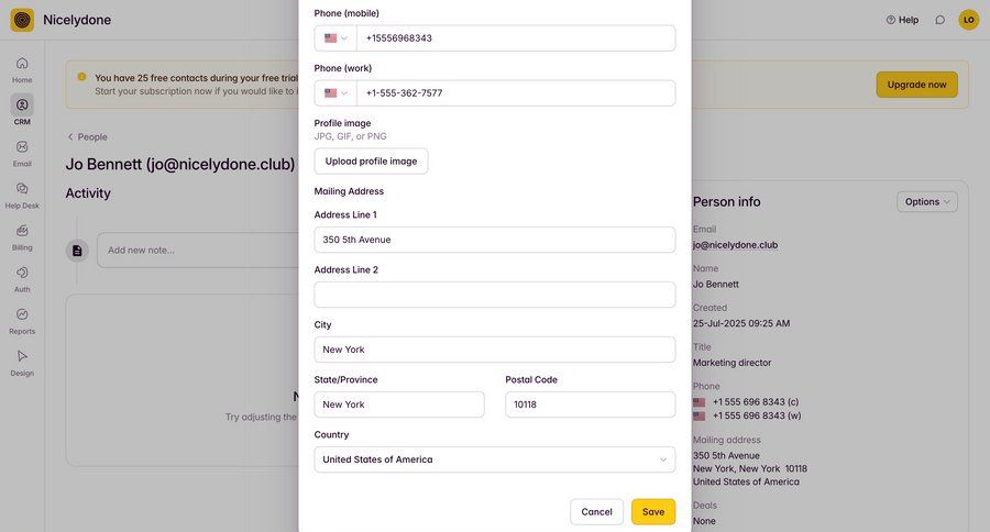 Outseta
			 modal screen form account setup save changes data entry ui page example