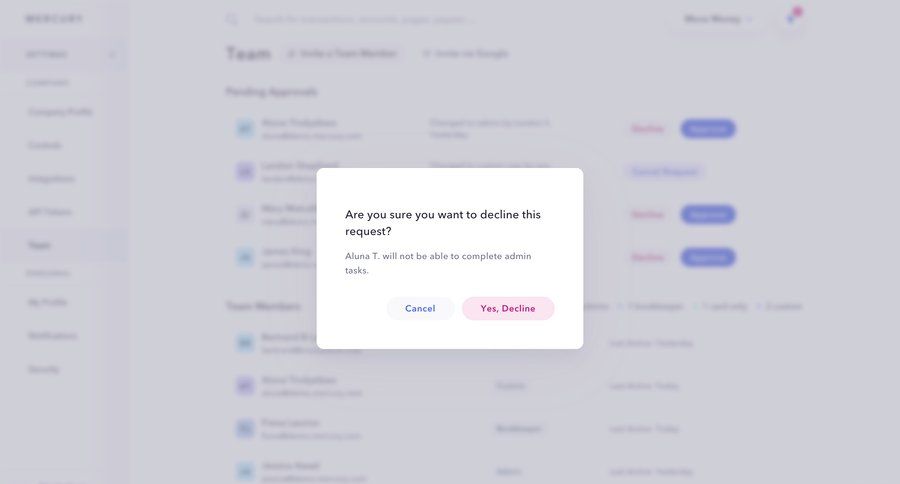 Mercury
			modal & popover remove teammate grid user management sidebar navigation finance team collaboration confirmation message modal finance ui page example